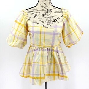 Love Bonito Babydoll Top 6 Pastel Yellow Gingham Tie Back Coquette‎